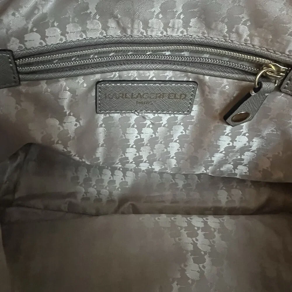Karl Lagerfeld Paris Taupe Gray Saffiano Leather Satchel Double Handles